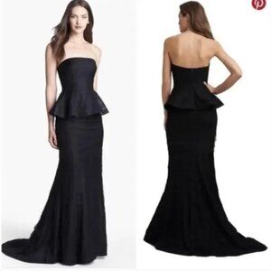 White by Vera Wang Formal Dress Black Satin Peplum Evening Gown Size 10